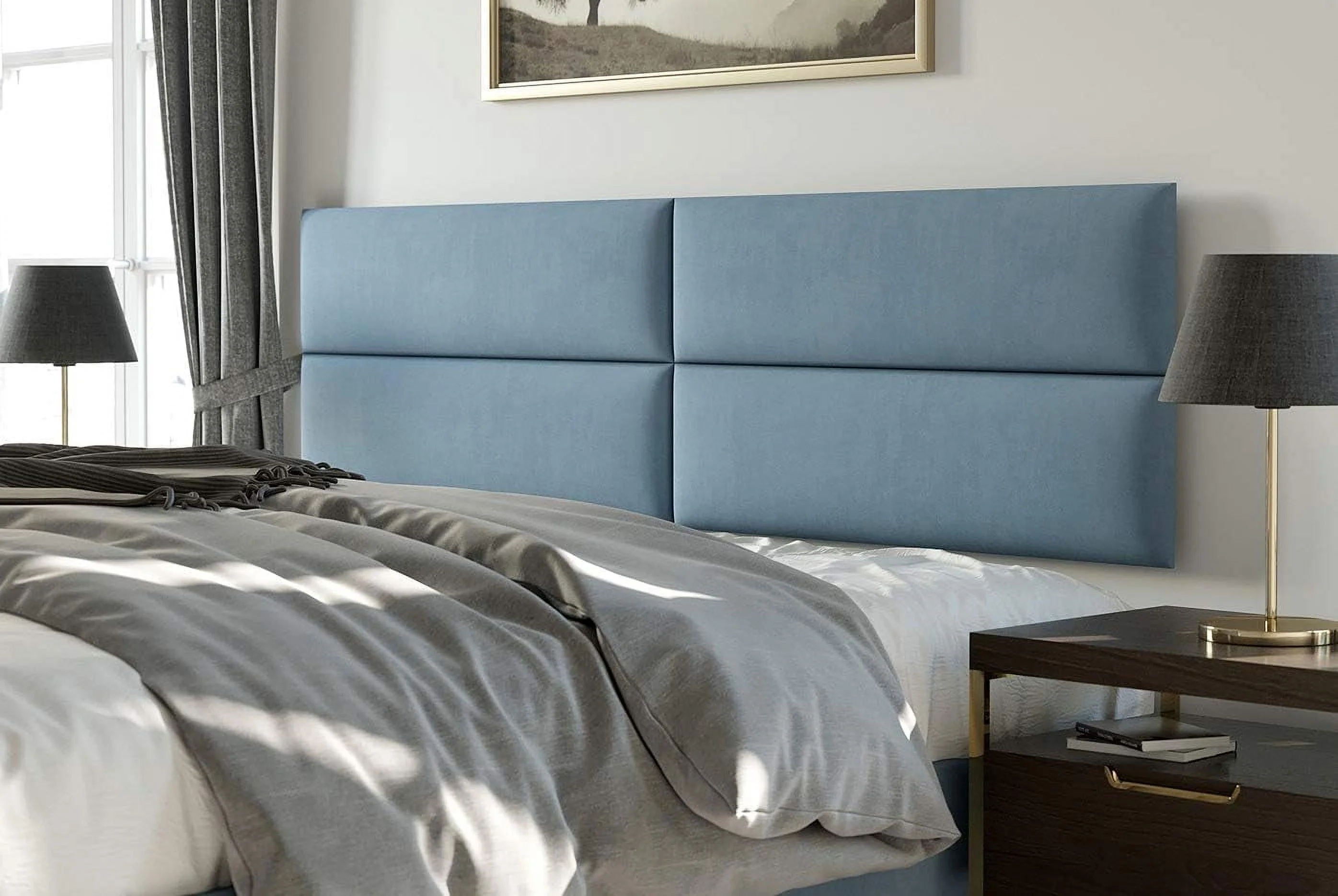 Upholstered Headboards - Accent Wall Panels - Micro Suede Blue - /King - Set Of 4 Panels (Each Individual Panel 39