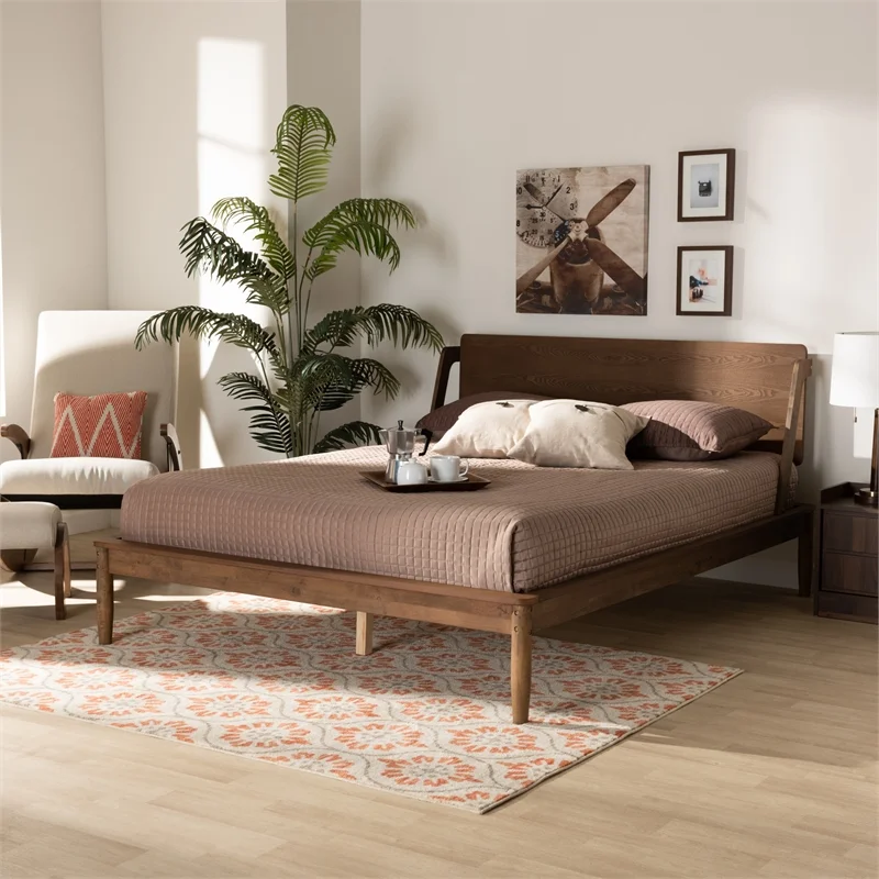 Bowery Hill Ash Walnut Brown Finished Wood King Size Platform Bed