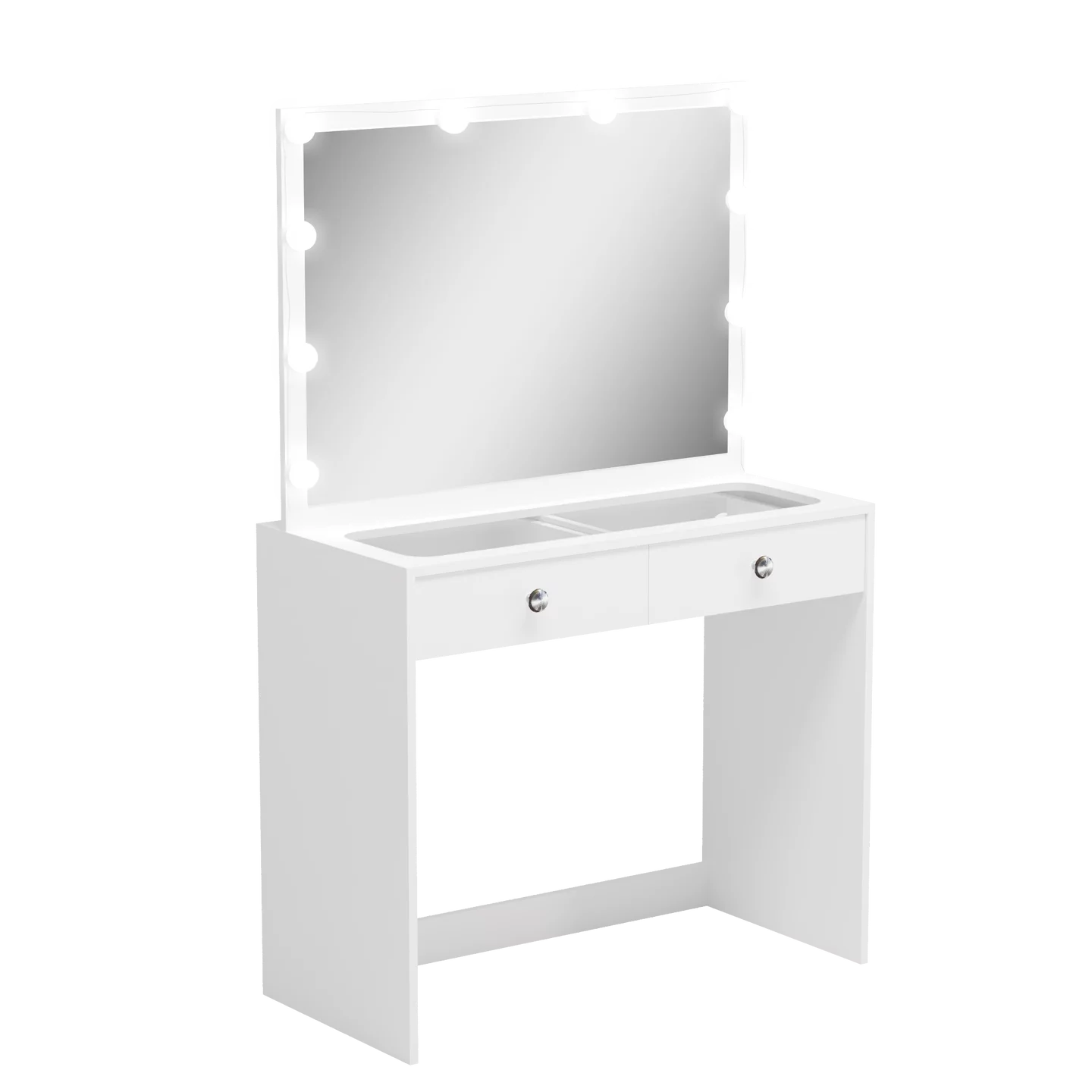 Ember Interiors Melody, Modern White Painted Vanity Table, Lights, for Bedroom