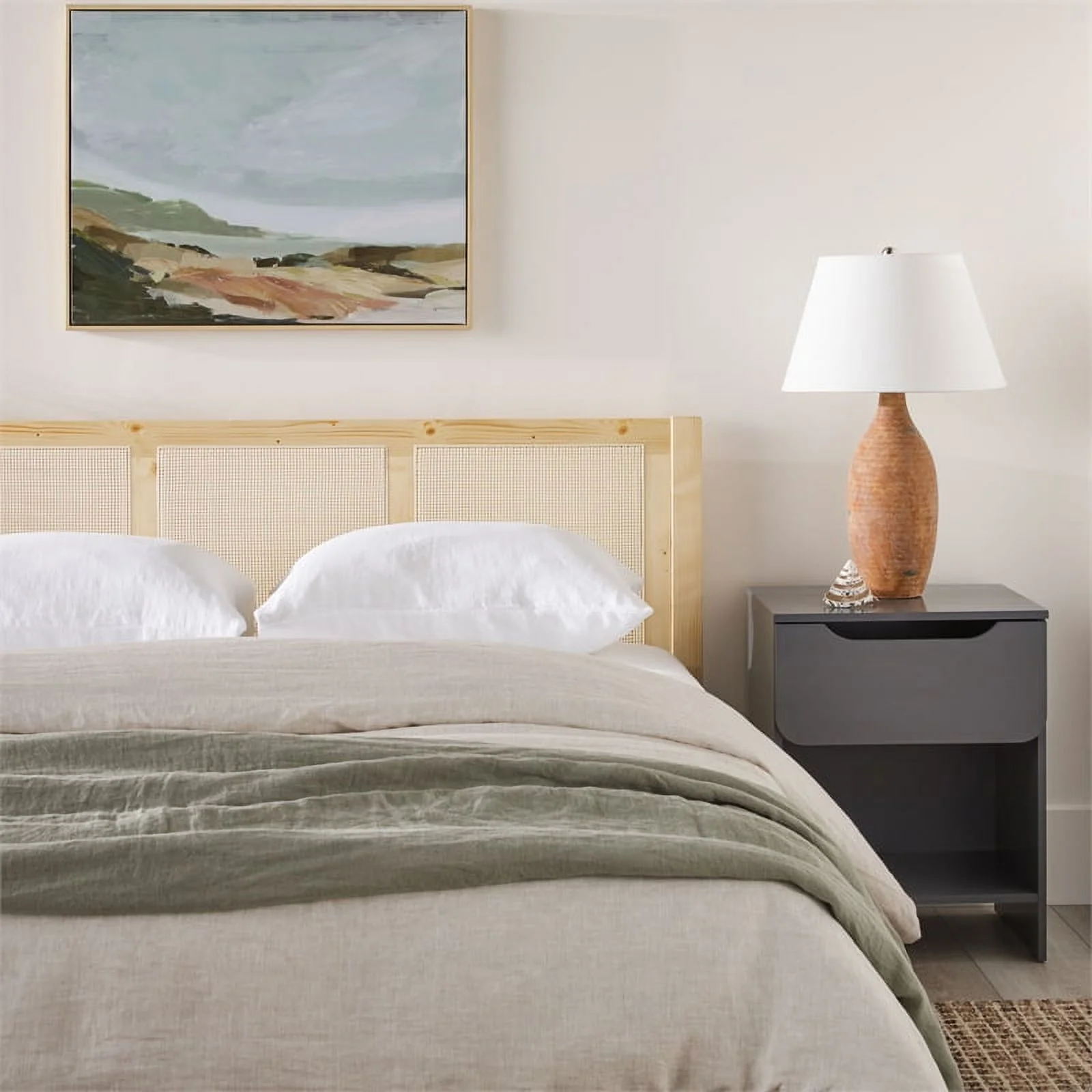 Walker Edison Boho Solid Wood and Rattan Paneled Queen Bedframe, Natural