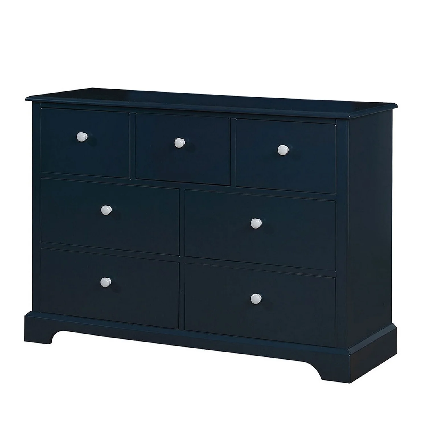Benjara Transitional 7 Drawer Wooden Dresser with Knob Pulls, Blue