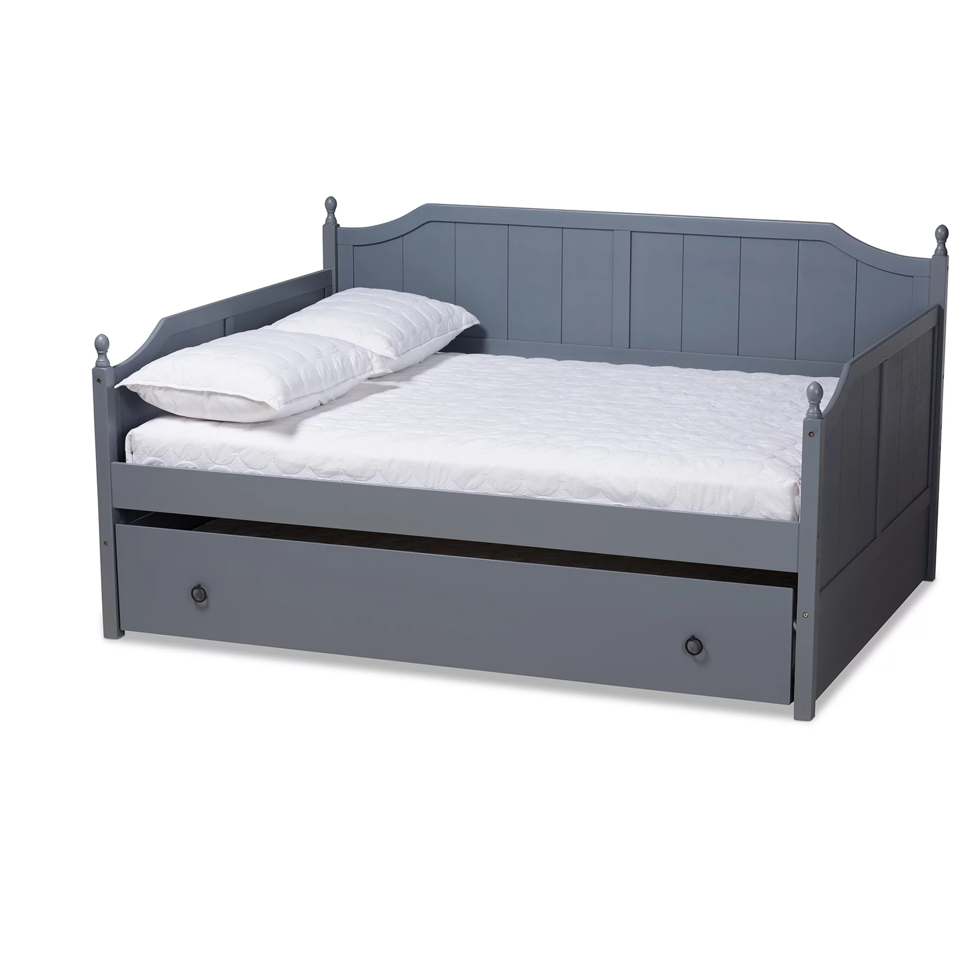 Baxton Studio Millie Modern Engineered Wood with Trundle Daybed, Full, Grey