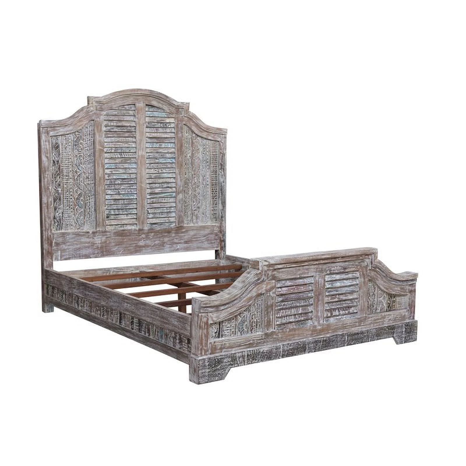 Taran Designs Hayden Shutter Solid Wood King Panel Bed in White Multicolor