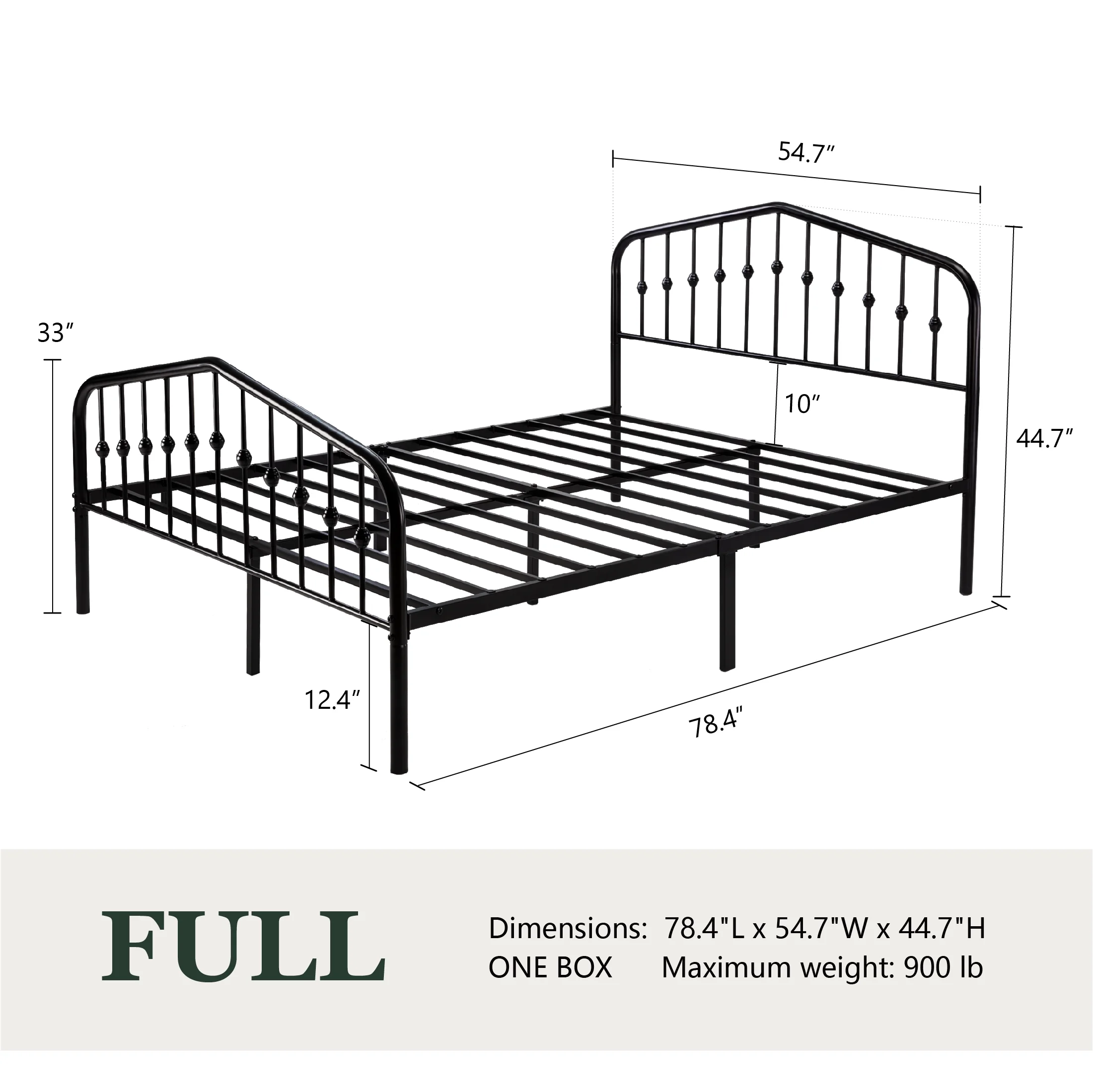 Amolife Full Size Metal Platform Bed Frame with Vintage Headboard & Footboard, Black