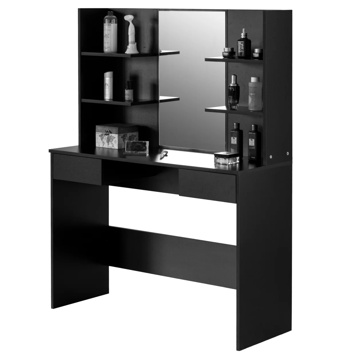 Modern Wooden Dressing Table with Drawer, Mirror and Shelves for The Dining Room, Entryway and Bedroom