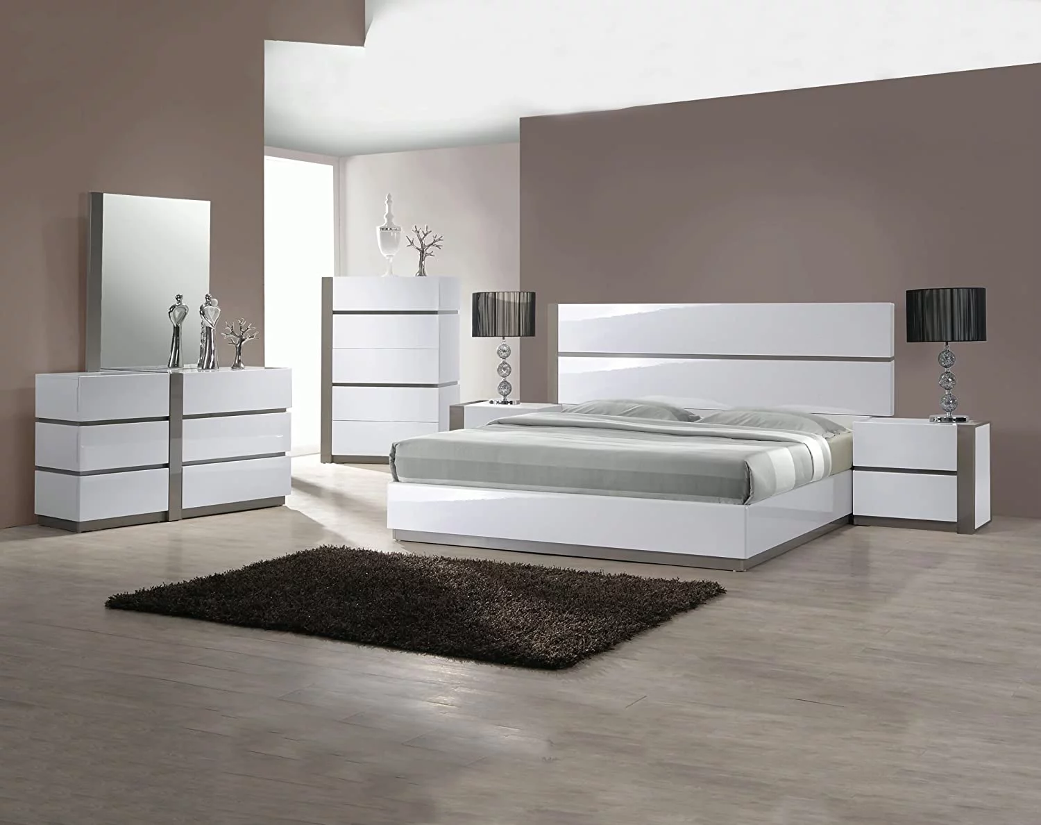 Milan Valencia Contemporary MDF Wood Queen-size Bed in White/Gray
