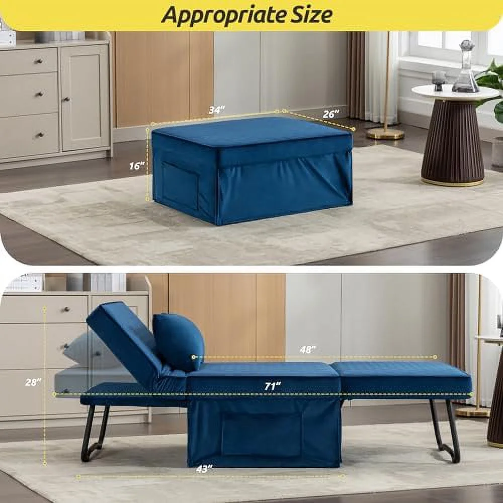 GEROBOOM Convertible Chair  Ottoman Bed  4 in 1 Multi- Folding Ottoman  Sofa Bed  Couch Bed with Adjustable Backrest  Sofa Bed Couch for Living Room Apartment Office  Imitation Flannel  P