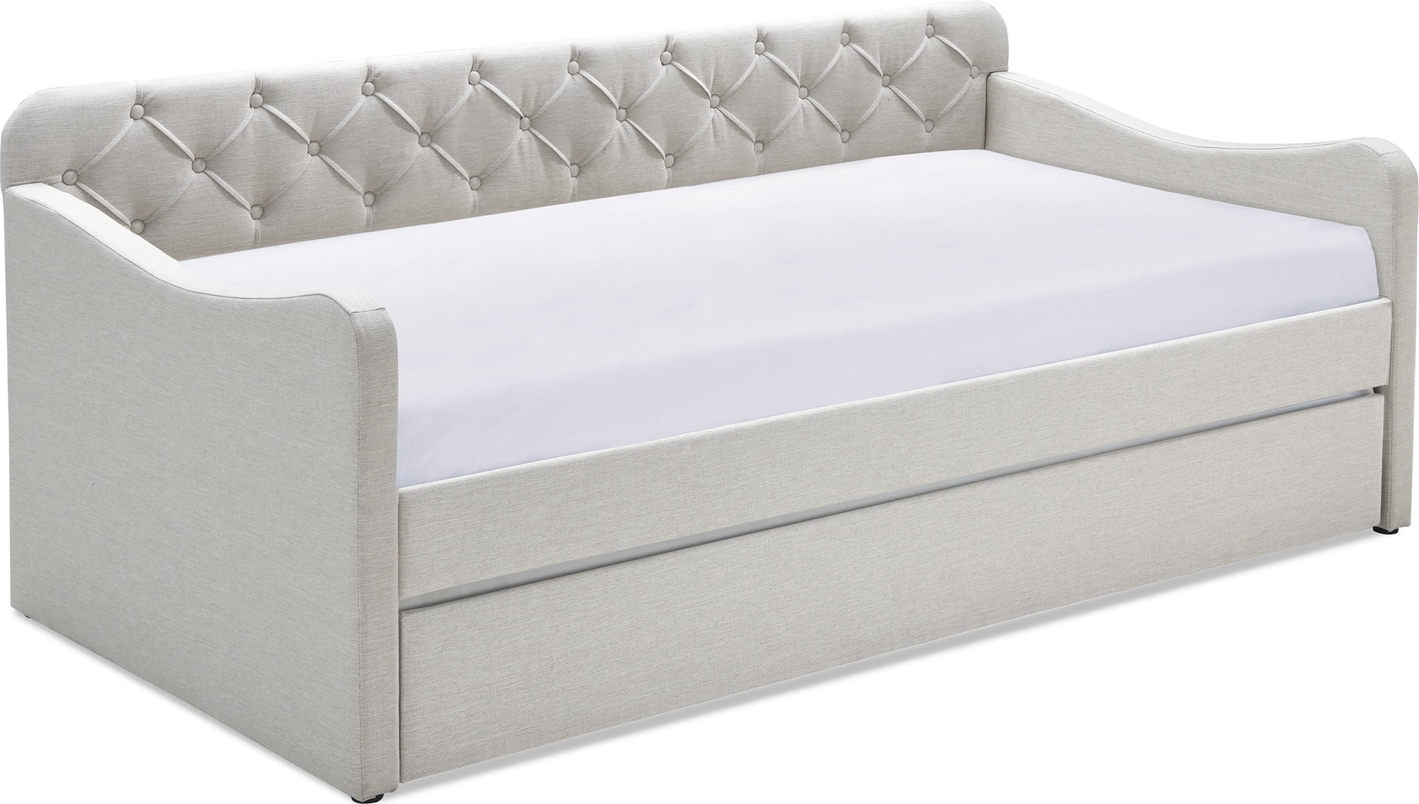 ClickDecor Carmina Upholstered Twin Size Daybed with Roll Out Trundle, Beige