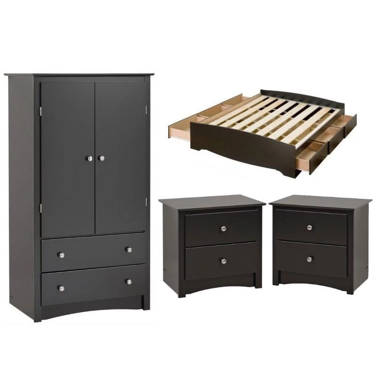 Home Square 4-Piece Set with Storage Bed Wardrobe Armoire & 2 Nightstands