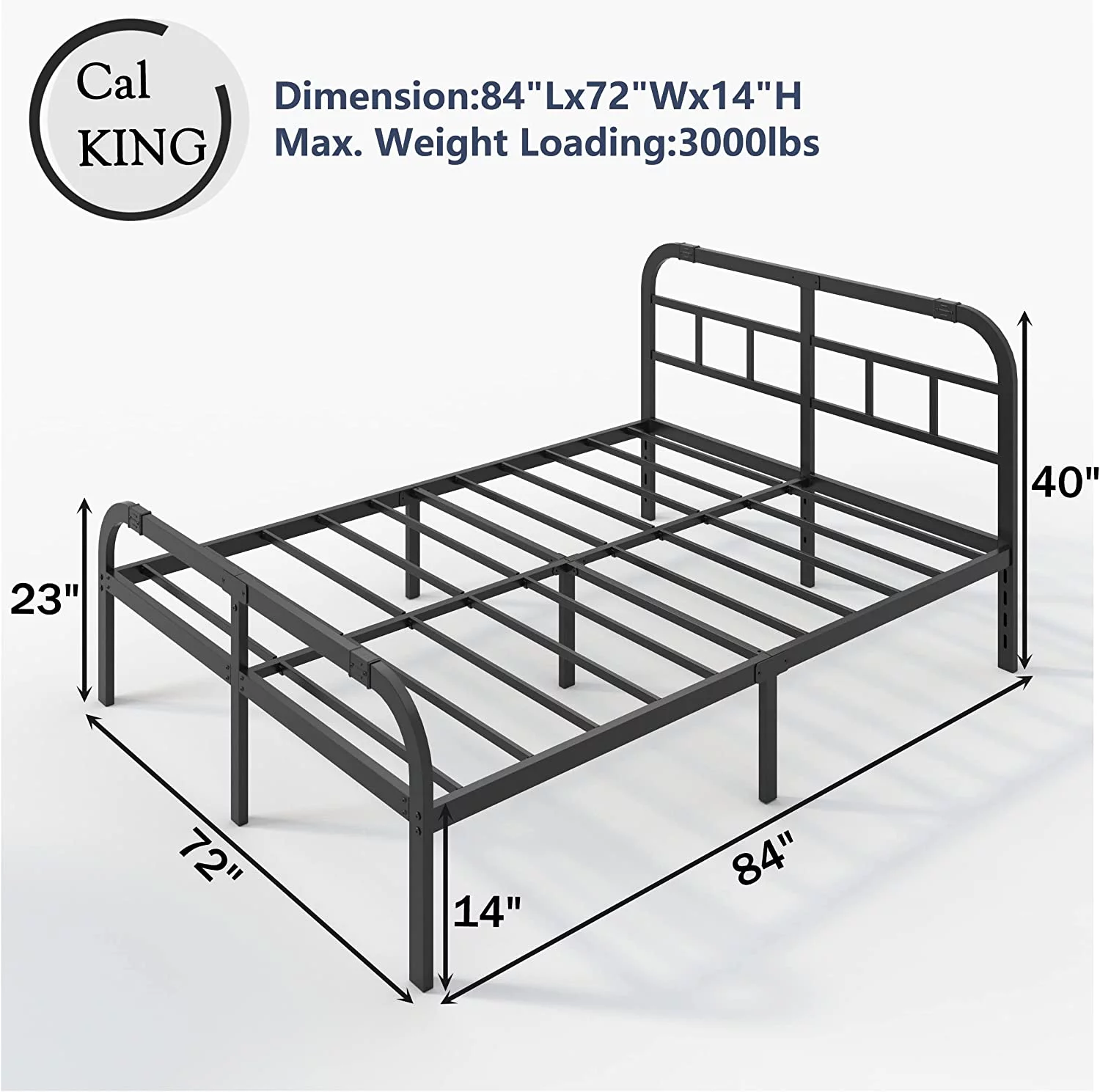 California-King Bed-Frame with-Headboard and Footboard - Heavy Duty Metal Mattress Foundation  3000lbs Sturdy Support  No Box Spring Needed  Noise Free  Non-Slip  Black