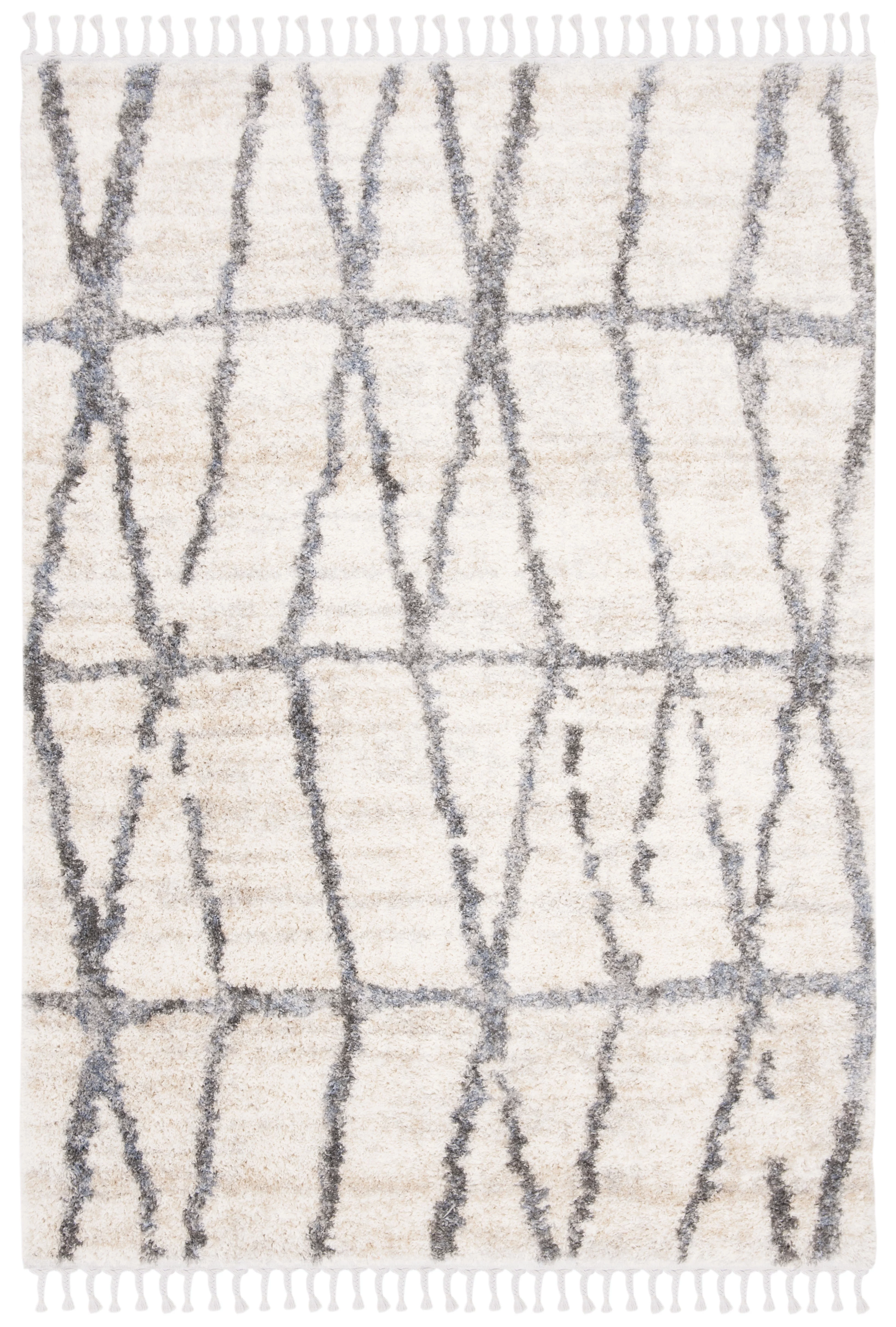 SAFAVIEH Berber Fringe Shag August Geometric Area Rug, Cream/Grey, 9' x 12'