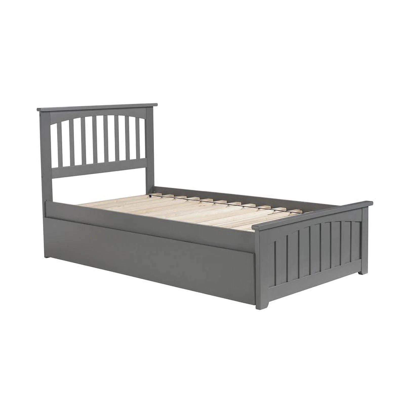 Leo & Lacey Twin Platform Bed with Matching Foot Board with Twin Trundle in Gray
