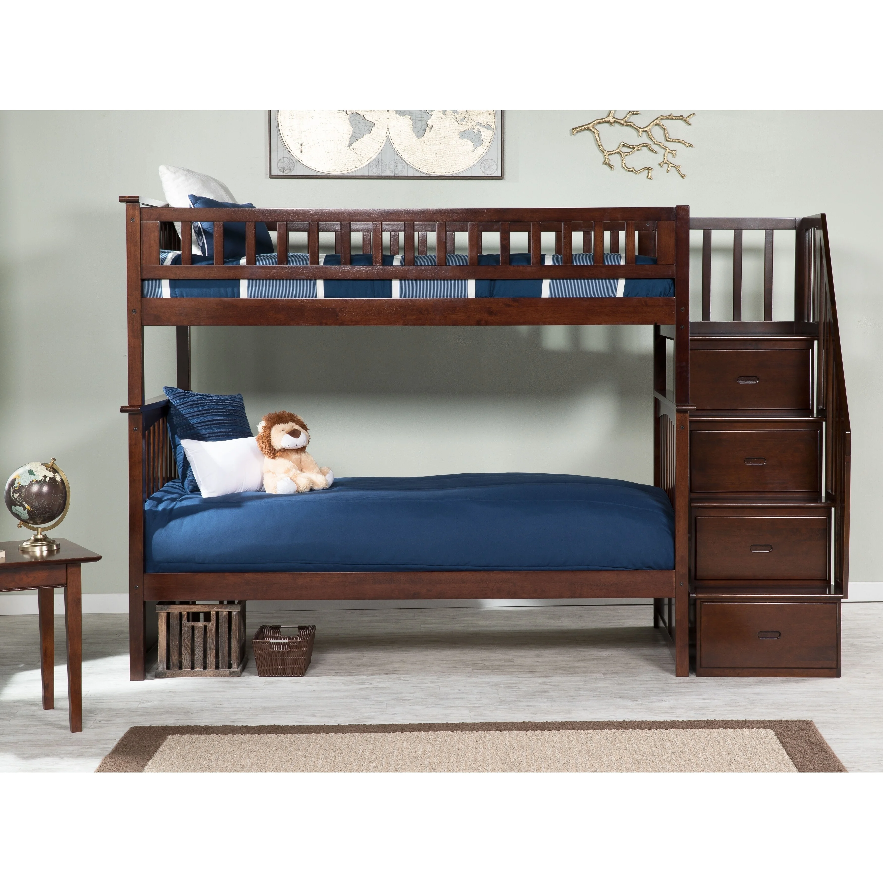 AFI Columbia Staircase Bunk Bed Twin over Twin in Walnut