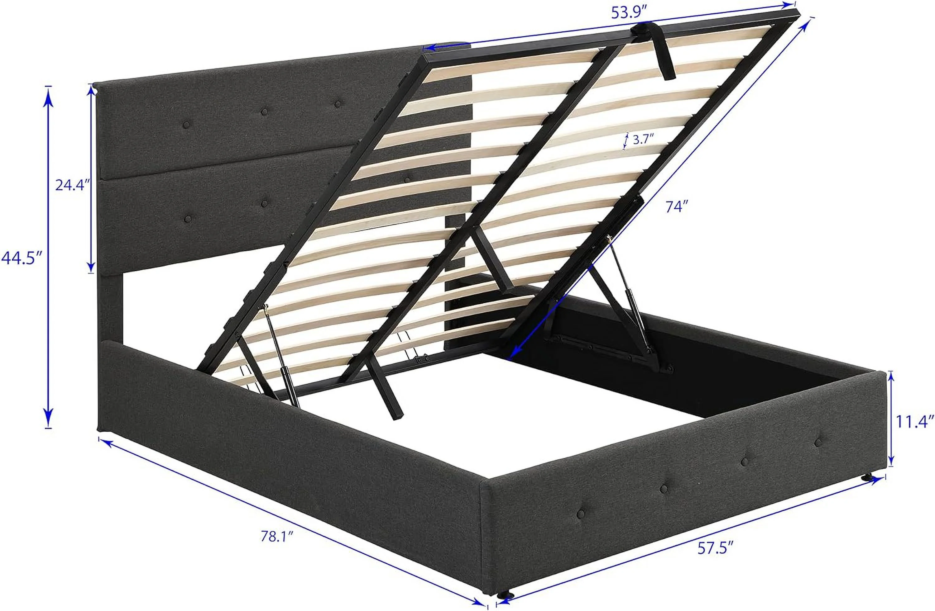 Lift Up Storage Bed Full Size Upholstered Bed With Tufted Headboard And Storage Underneath, Metal Platform Bed Frame For Kids Teens Adults (Full Size, Gray)
