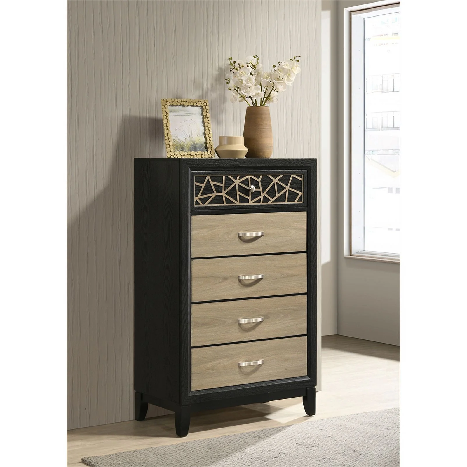 Selena Modern & Contemporary Style 5-Drawer Chest Made with Wood in Black