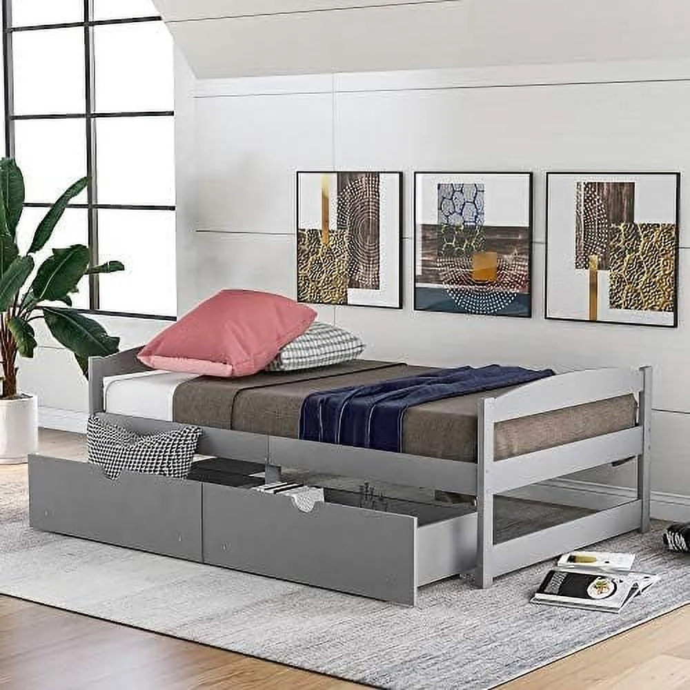 RUNFAYBIU Twin Size Daybed Twin Platform Bed with Drawers Wood Twin Bed Frame Twin Daybed Captains Bed for Bedroom Espresso