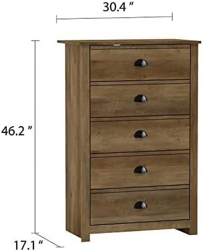 NLIBOOMLife Geodarno 6 Drawer Dresser Large Double Chest of Drawers Wooden Bedroom for Clothing Rustic Design 16.34" D x 46.46" W x 31.54" H Knotty Oak