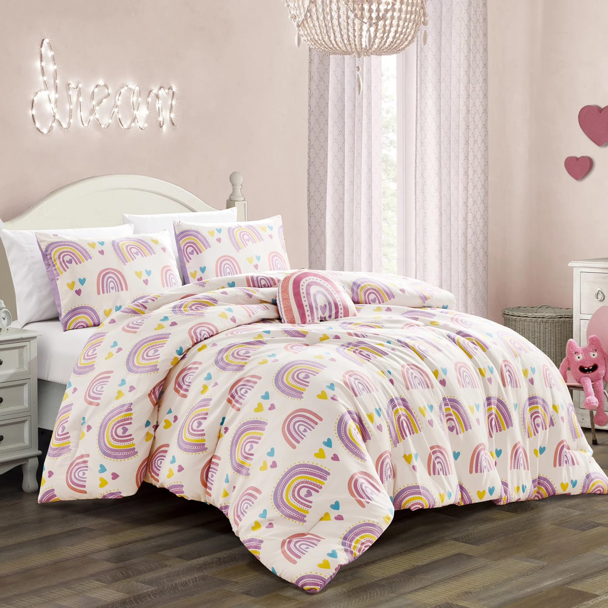 MarCielo Kids Girls Comforter Set Rainbow Heart