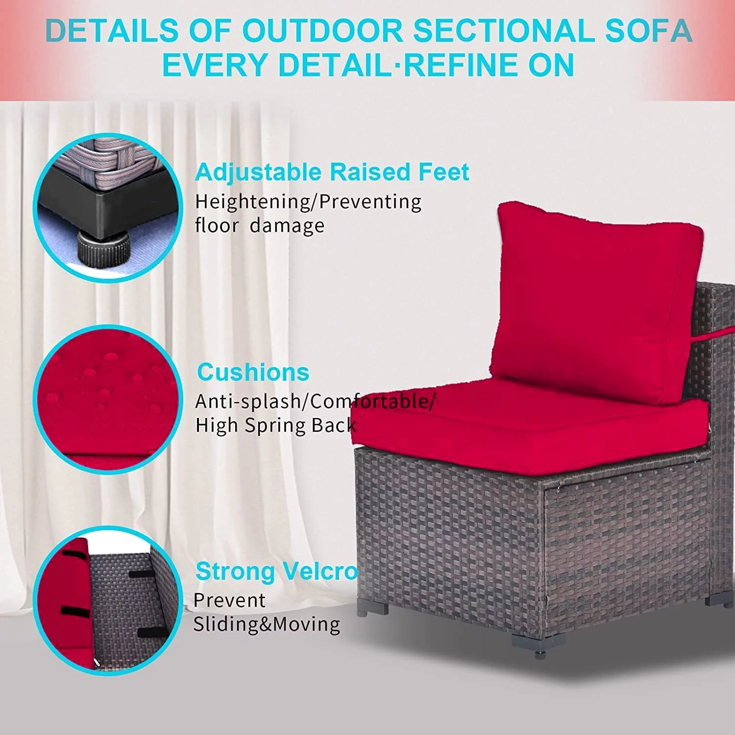 Gotland Outdoor Patio Furniture Set 8 Pieces Rattan Wicker Sectional Sofa with 43.3