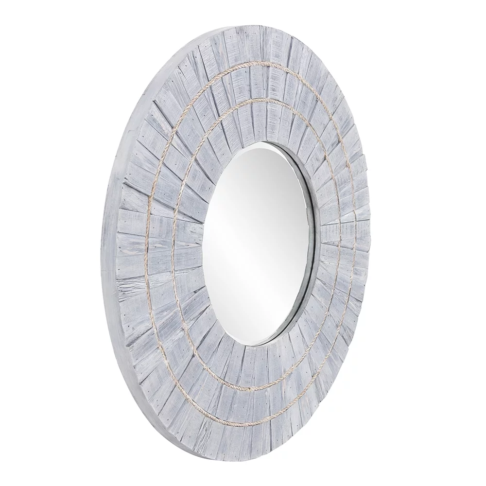 Tyler Dillion Decorative Round Wall Mirror with Blue Gray Slat Wood Frame 36