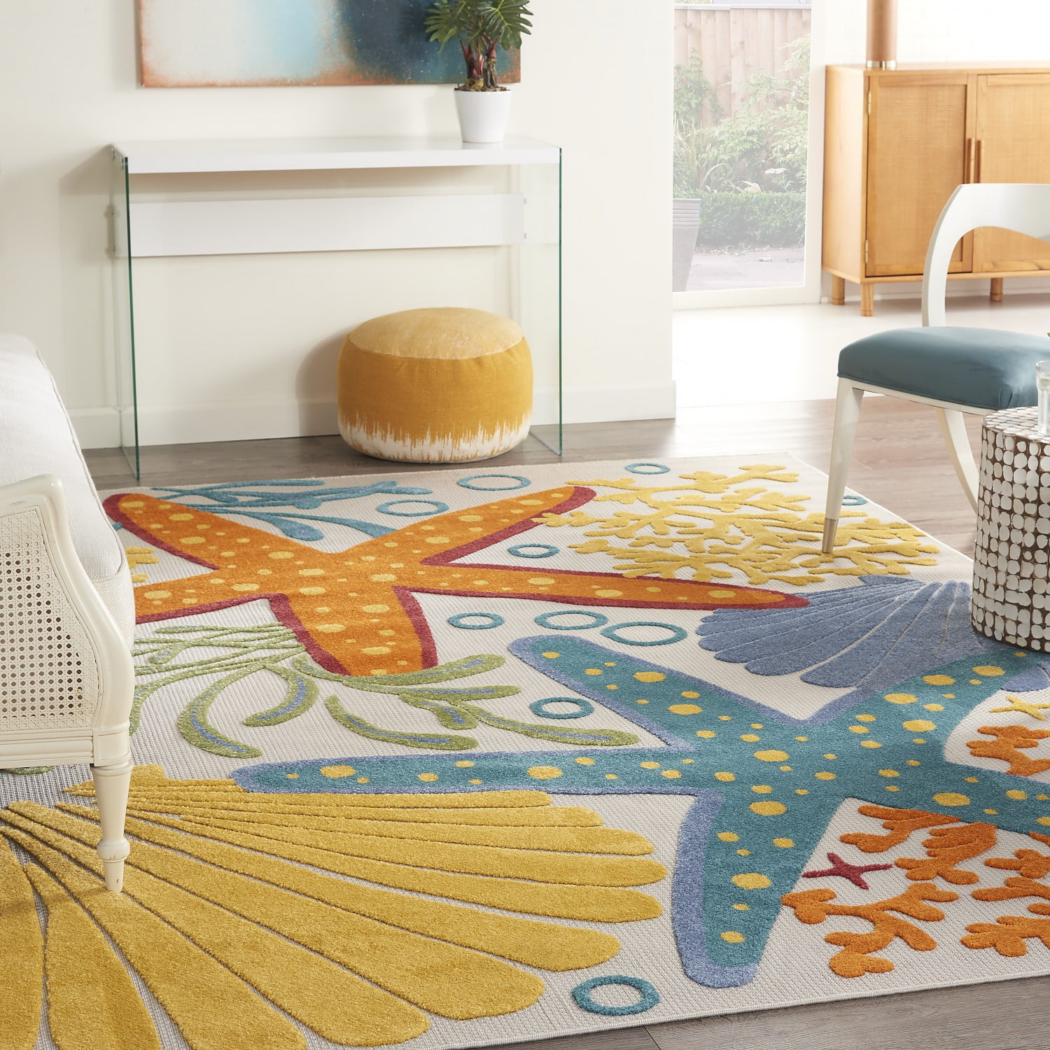 Nourison Aloha Indoor/Outdoor Coastal Tropical Multicolor 12' x 15' Area Rug, (12' x 15')