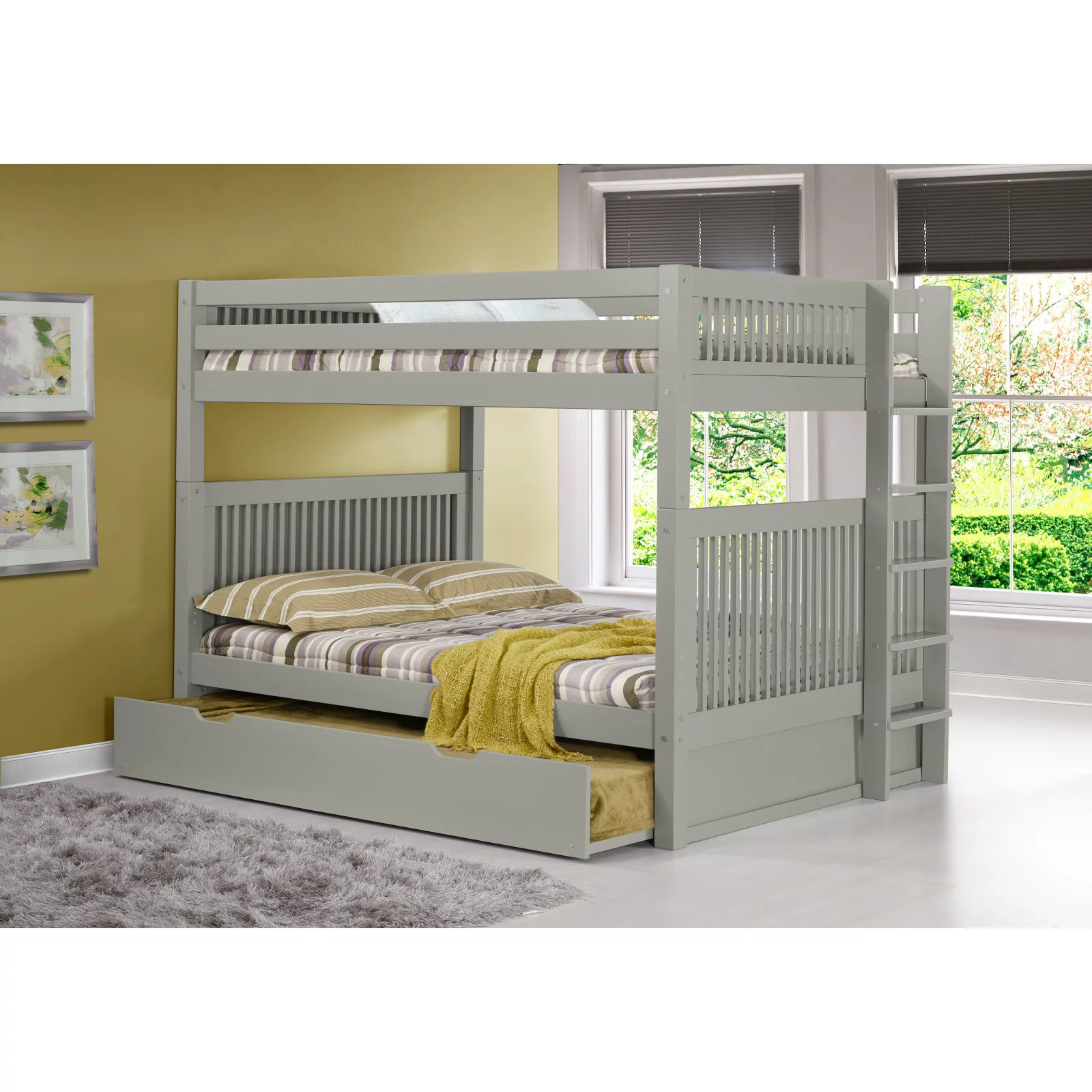 Camaflexi Full over Full Bunk Bed - Mission Headboard - Bed End Ladder - Grey Finish