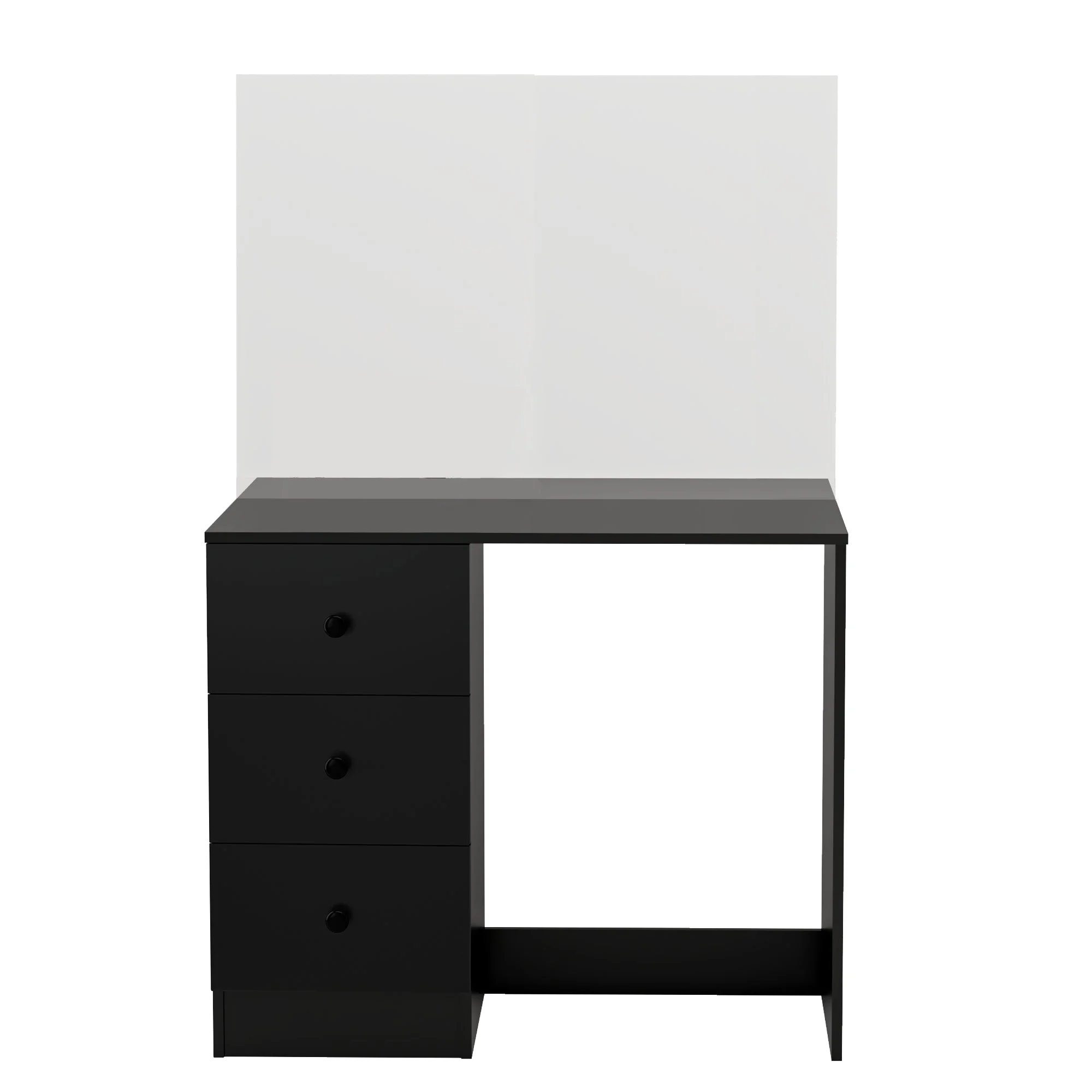 Ember Interior Olivia Pro Modern Vanity Table, 3 Drawers, Wide Mirror, Black, for Bedroom