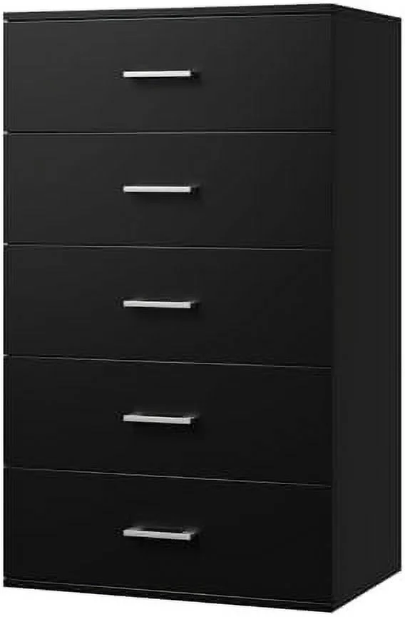 5 Drawer Dresser Chest Freestanding Dresser Tower with Metal Handles White Cabinet for Living Room Kitchen Entryway Black\u2026