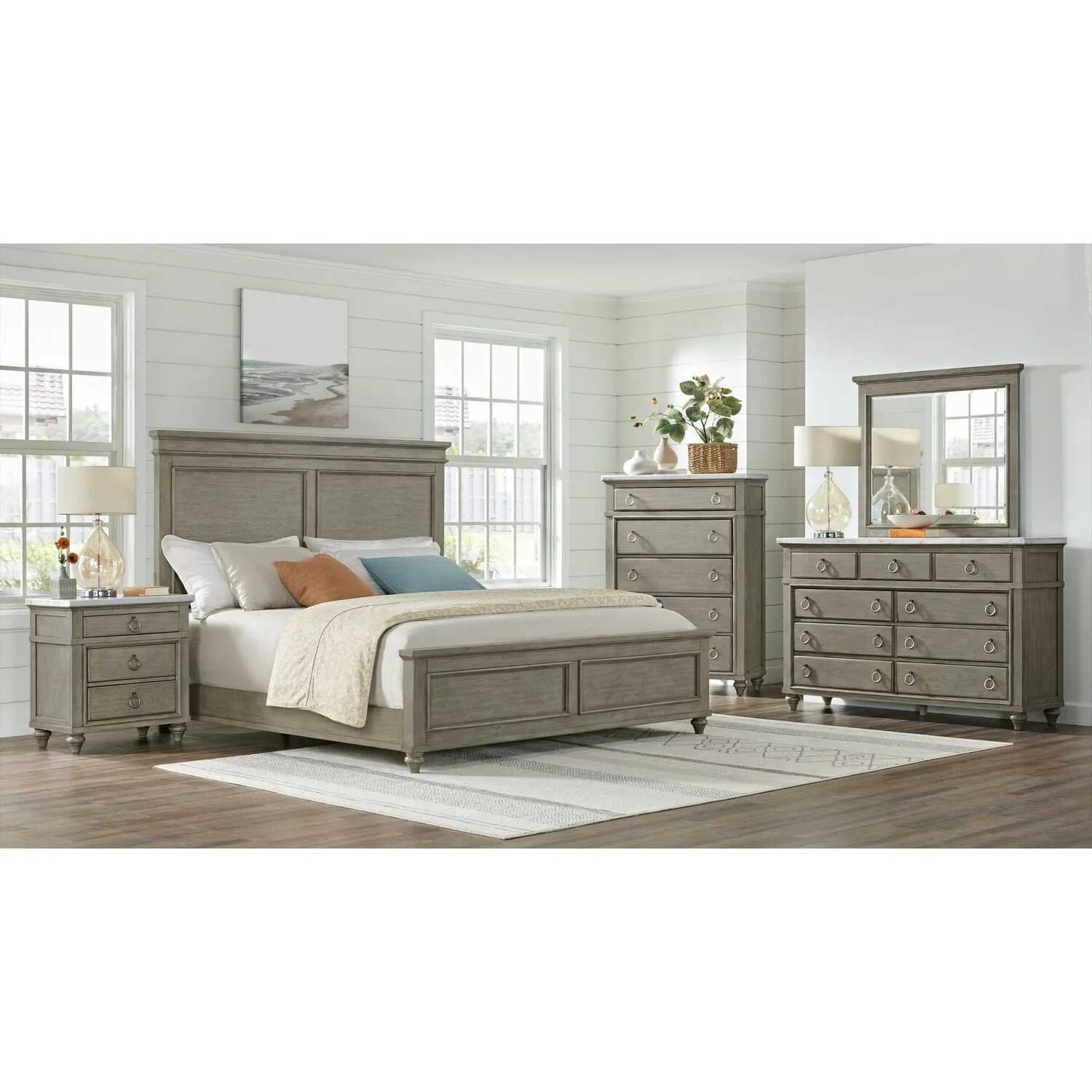 Picket House Furnishings Bessie 3 Piece Wood King Bedroom Set in Gray