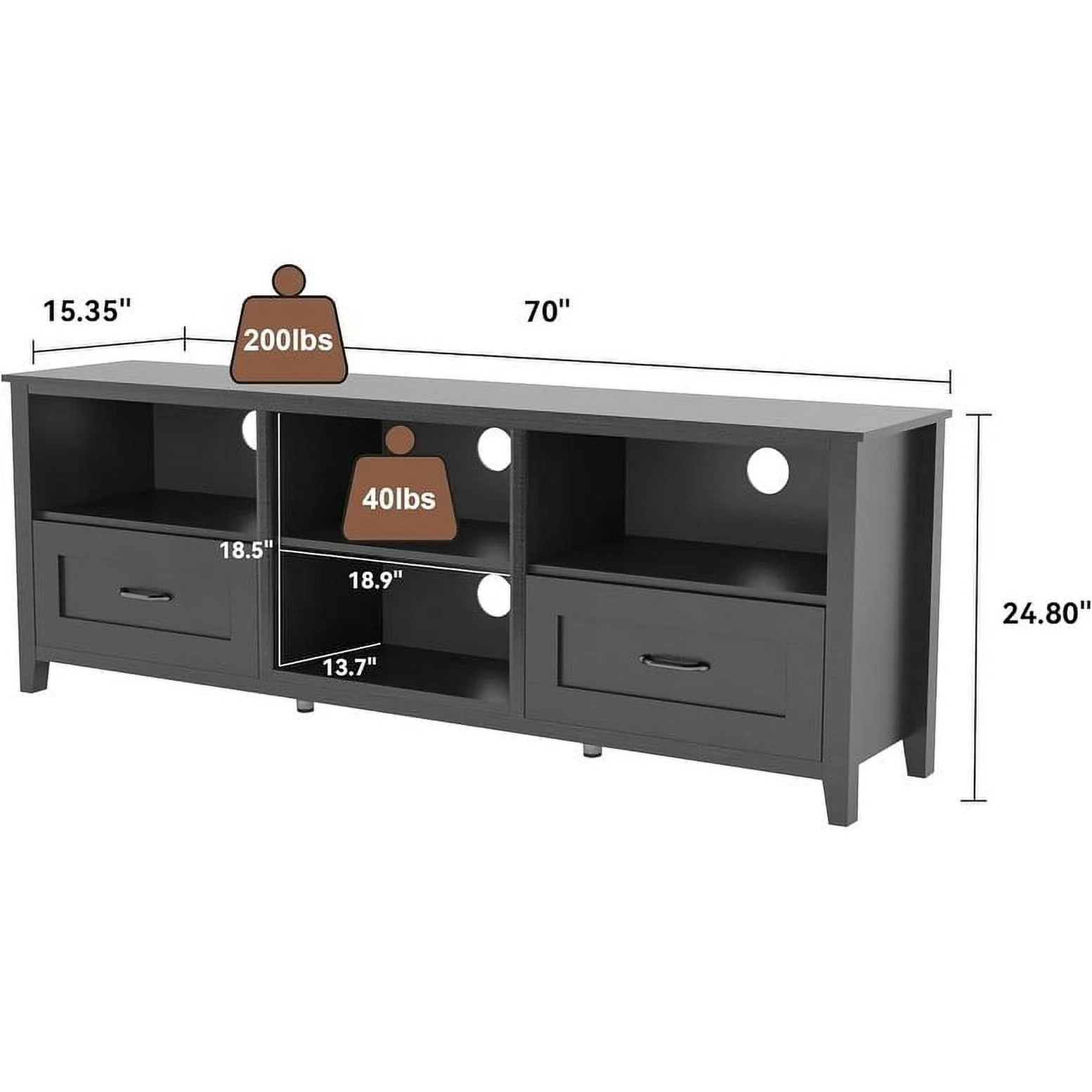 TV Stand Home Cabinet with Drawers/Shelves/Doors for Living Room Bedroom 70 inch 73 inches - Black