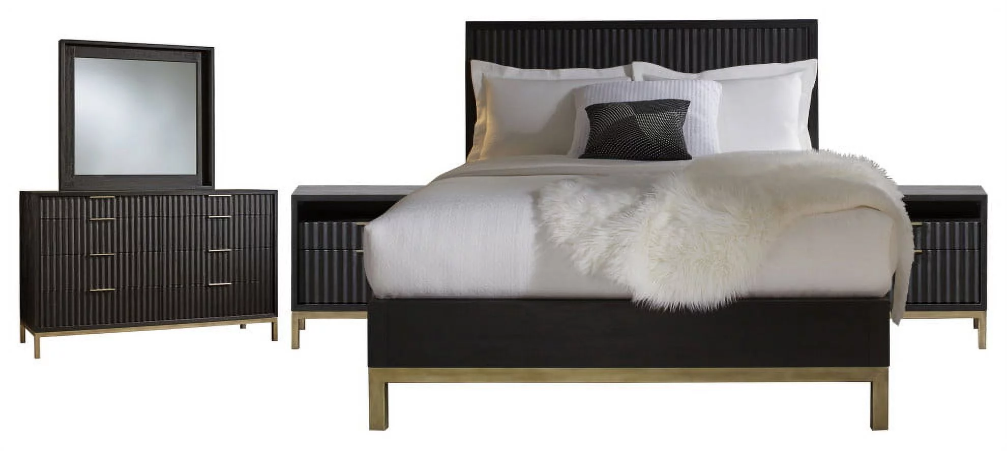 Modus Kentfield 5 Piece Full Bedroom Set With 2 Nightstand, Black Drifted Oak