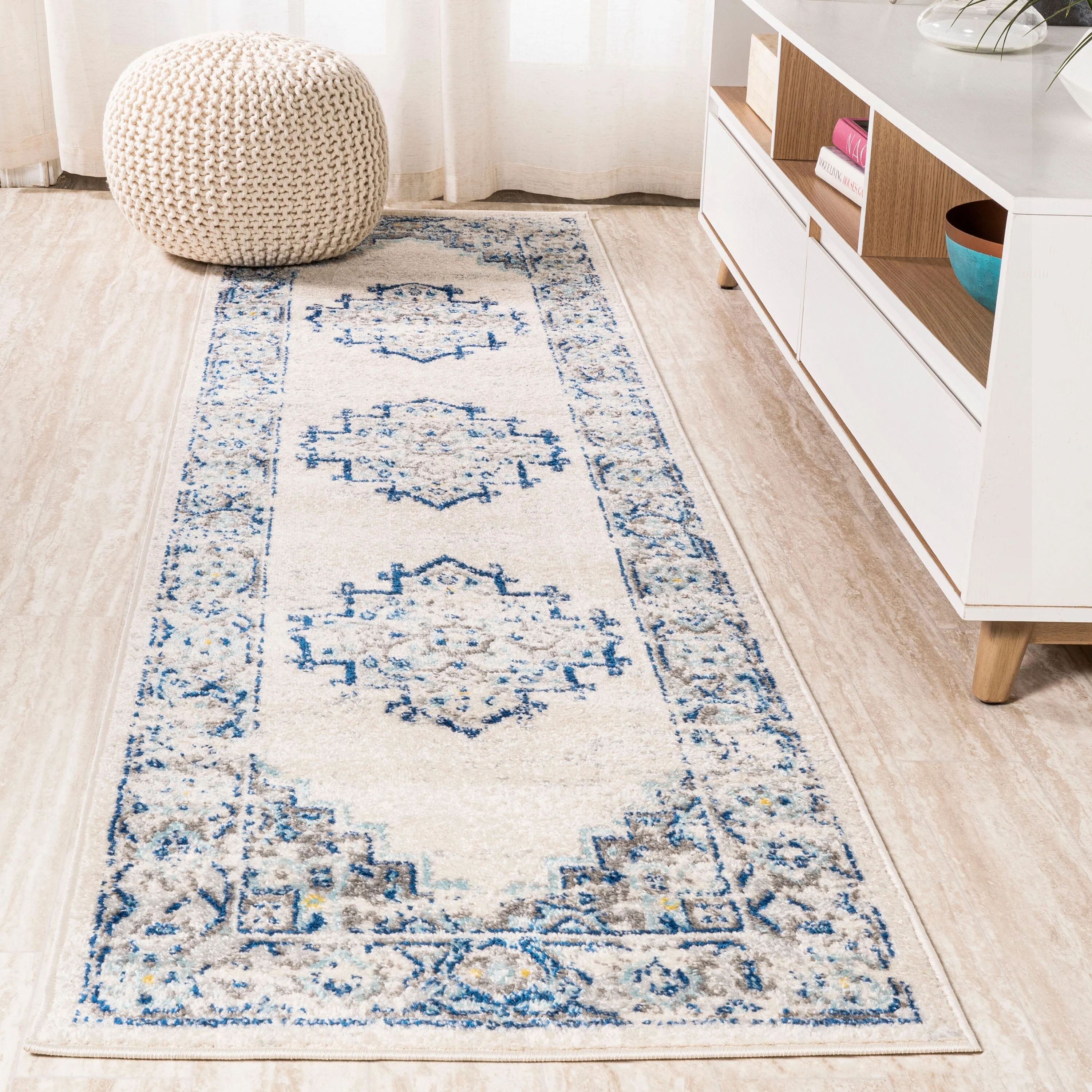 JONATHAN Y JONATHAN Y Boho Cottage Medallion Area Rug 2 X 8 - Blue/Gray