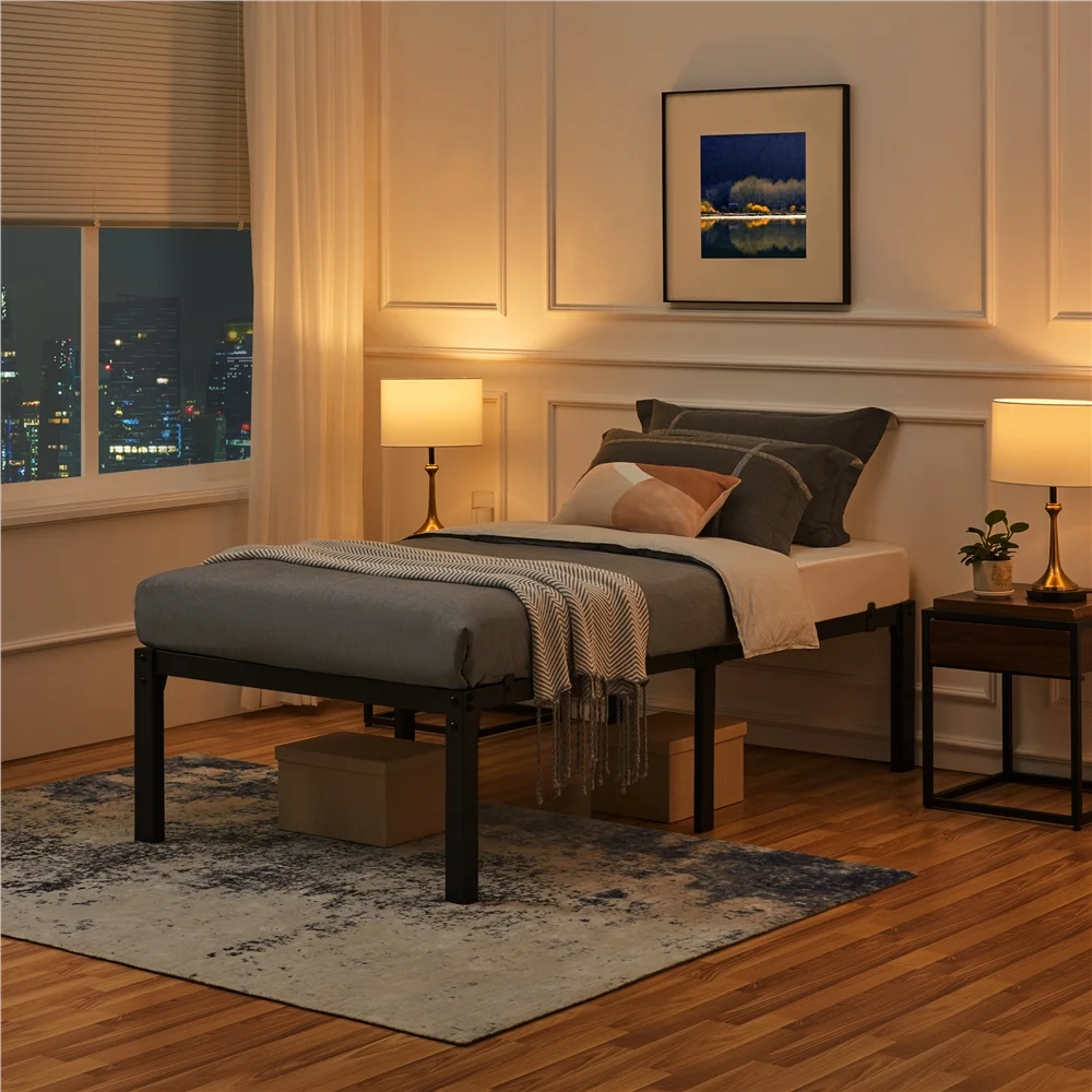 Smile Mart Jasper Twin XL Metal Platform Bed Frame with Heavy Duty Steel Slat Support, Black