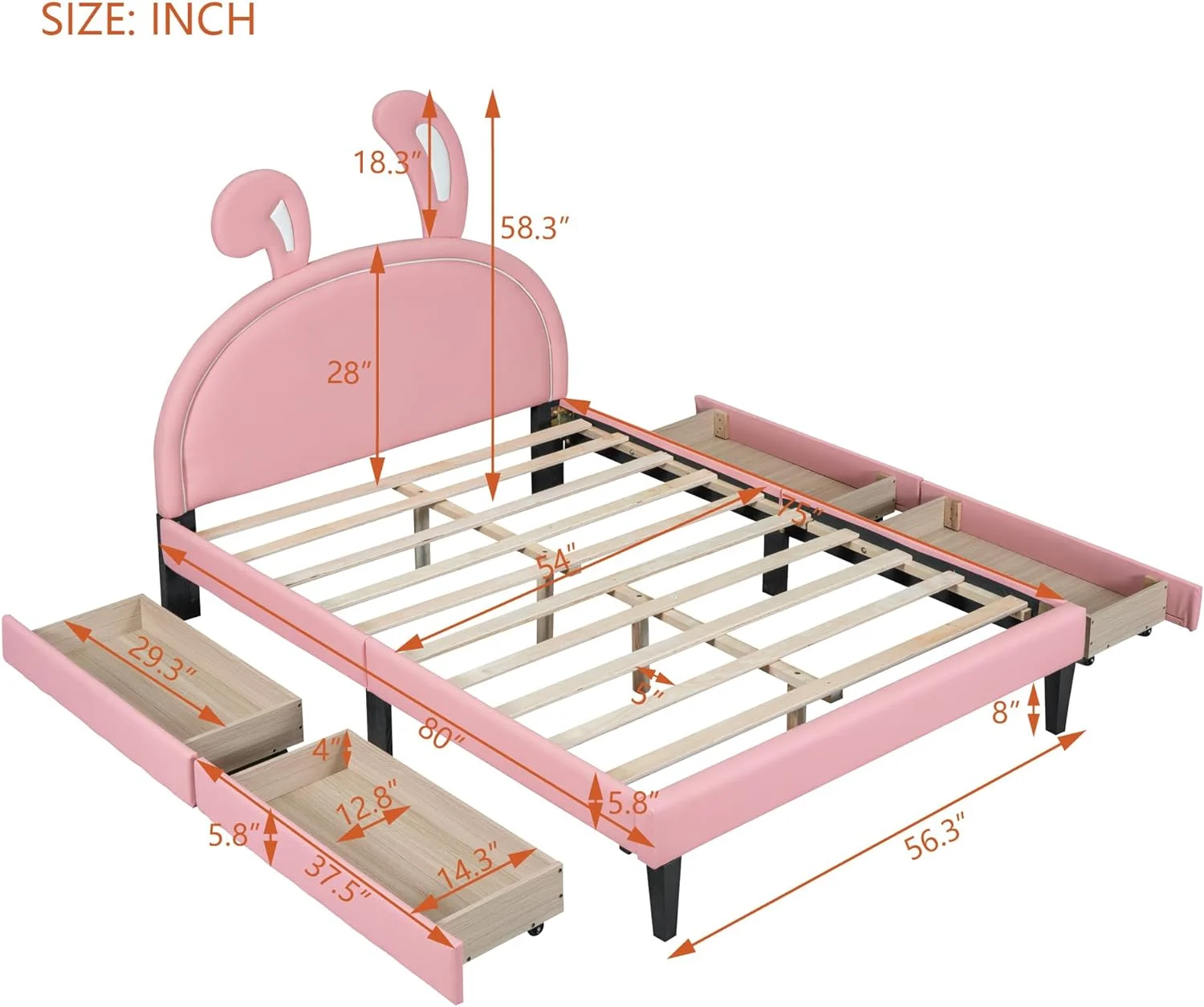 Upholsered Full Bed Frame Wih 4 Drawers,Wood Full Size Plaform Bed Wih Rabbi Orame Headboard,Cue Full Bed Wih Sora For Girls Boys, o Box Sprig eeded,