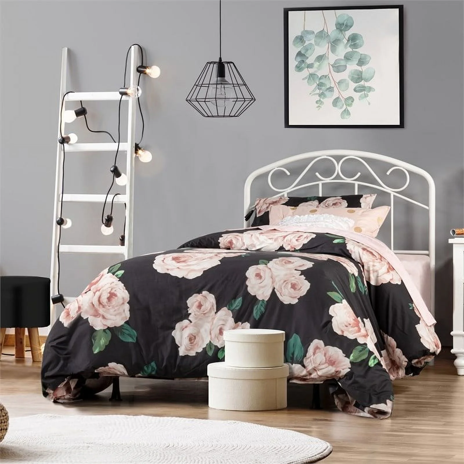 Bowery Hill Traditional Metal Twin Headboard and Frame in White