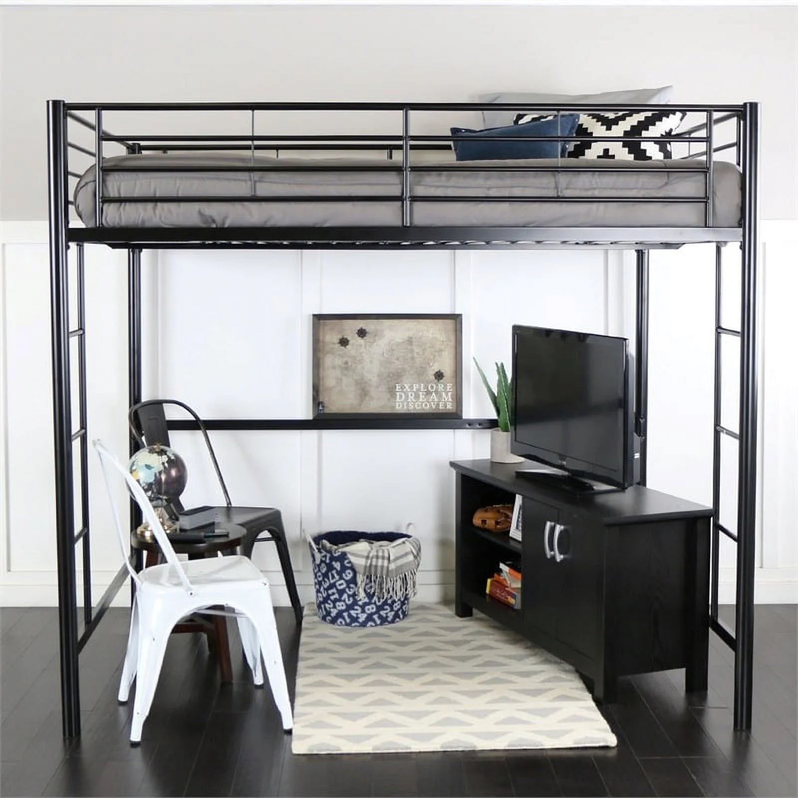 Kingfisher Lane Modern Steel Metal Full over Loft Bunk Bed in Black