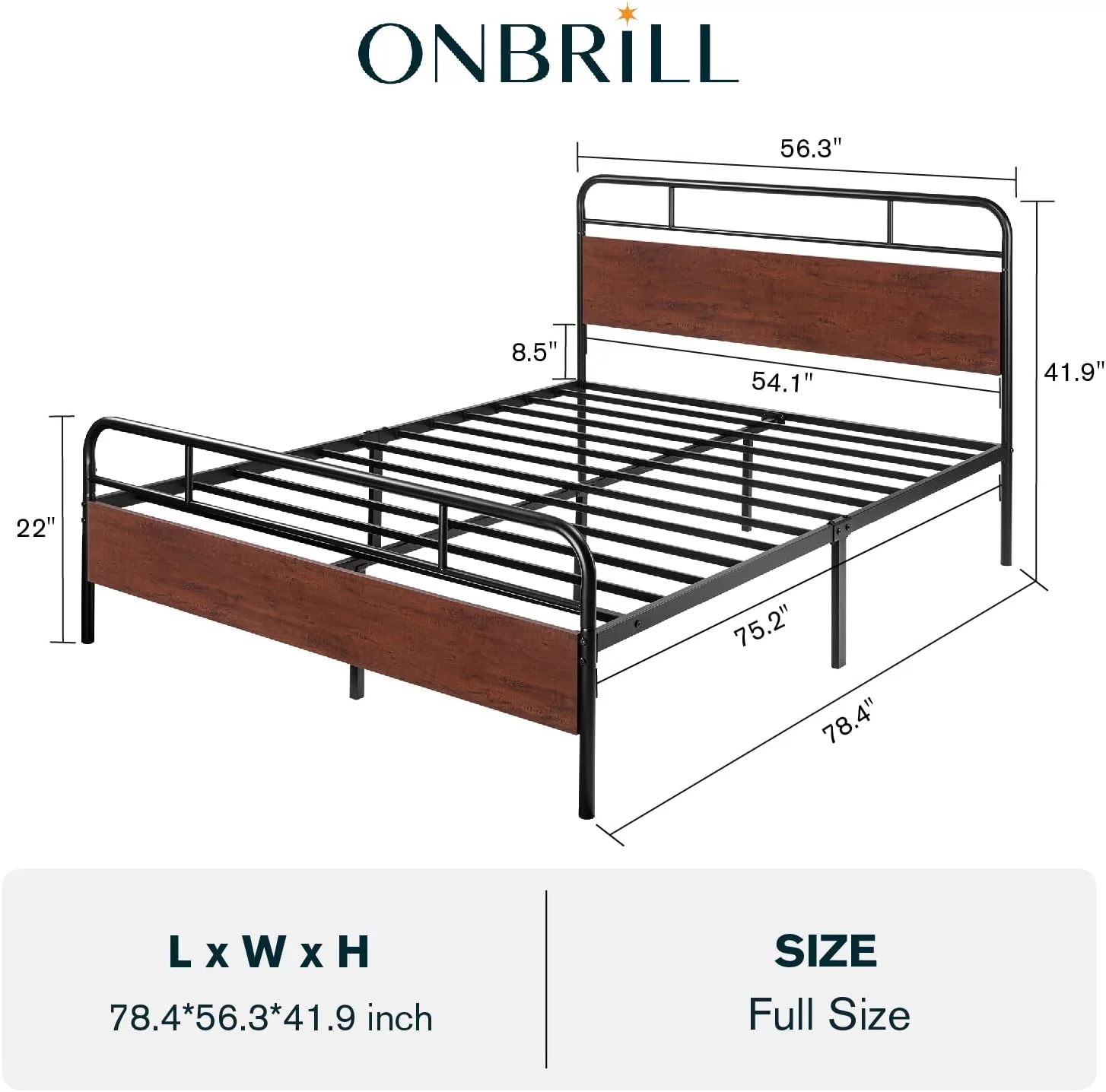 Popular Queen Size Metal Bed Frame with Curved Wooden Headboard and Footboard  Mattress Foundation Platform Bed Frame with Under Bed Storage  No Box Spring Needed  Modern  Walnut