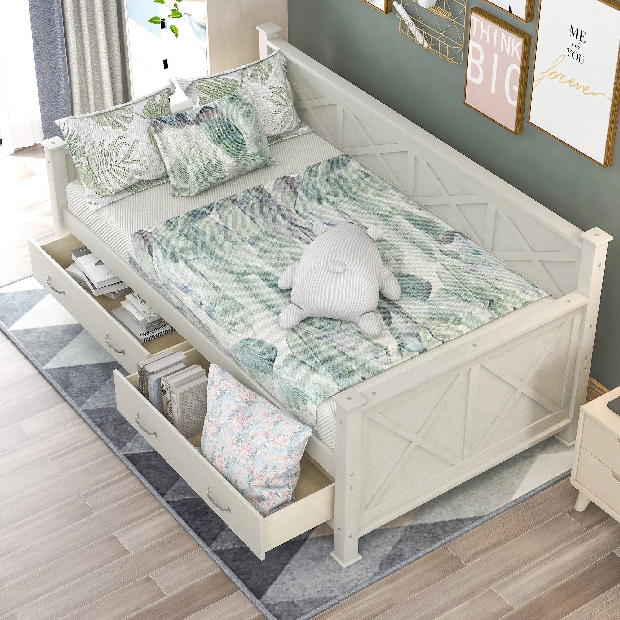 Cony Twin Size Wooden Daybed with Drawers - Cream