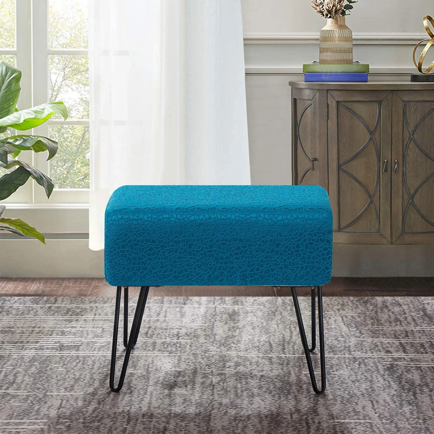Blue Jacquard Ottoman, 19