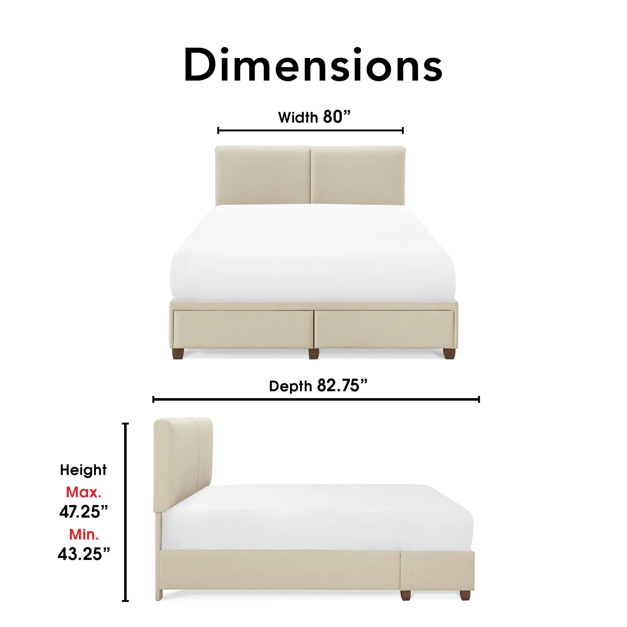 Finch Maxwell Storage Bed with Adjustable Height Headboard King Size Beige