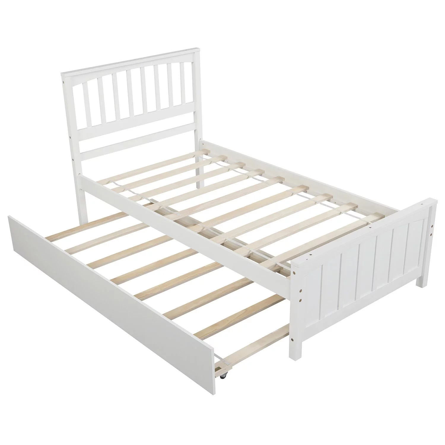 Nestfair Twin Size Wooden Platform Bed with Trundle White