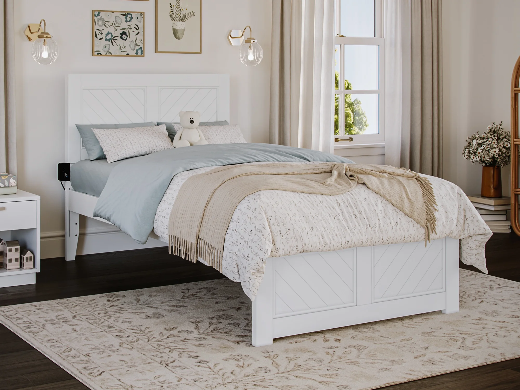 AFI Canyon White Solid Wood Platform Bed with Matching Footboard, Twin