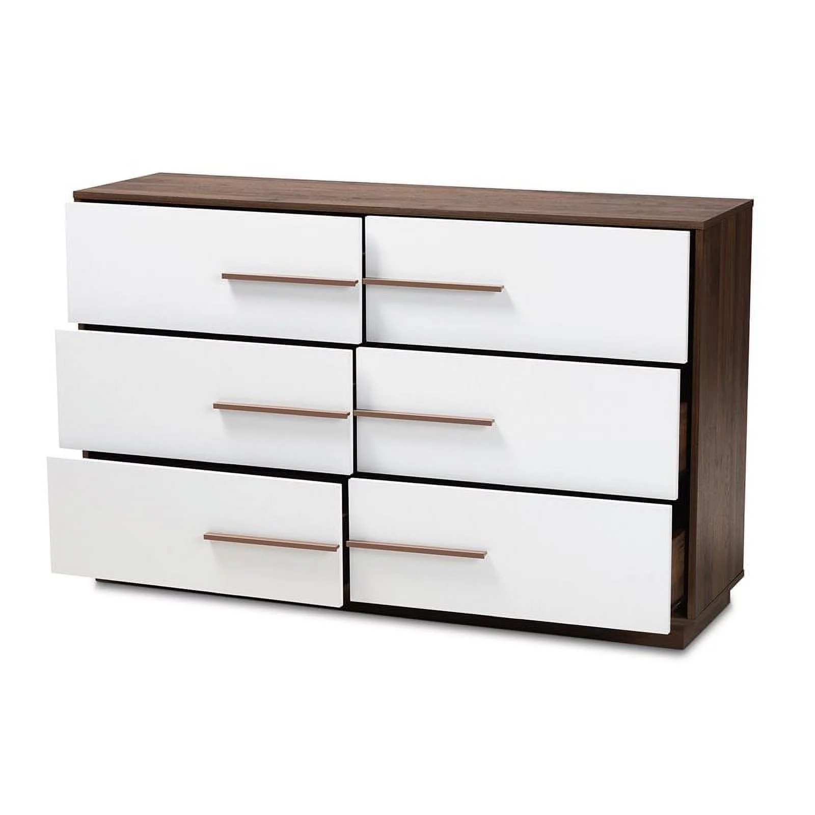 Bowery Hill Mid-Century Wood Dresser 6-Drawer in White and Walnut