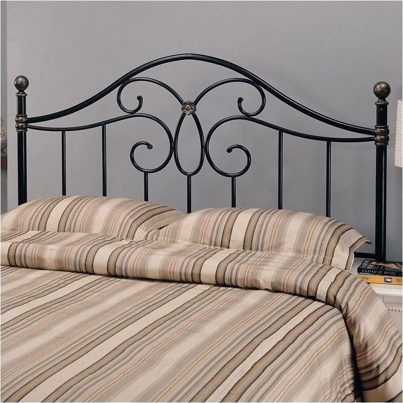 Traditional Metal Full Queen Spindle Headboard in Black
