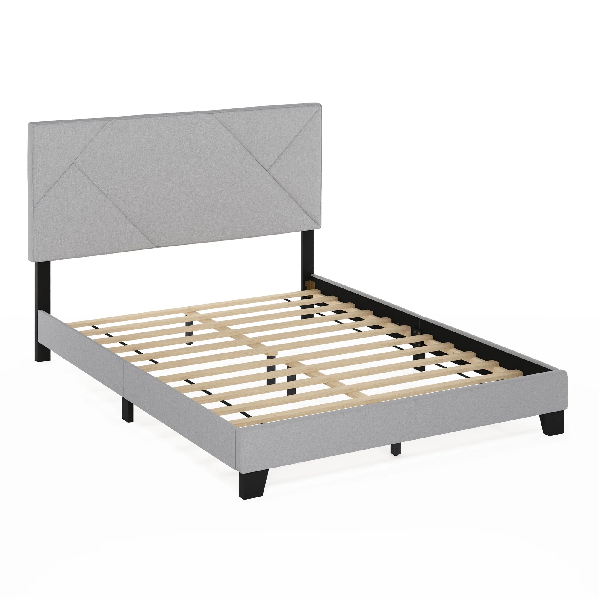 Furinno Skylar Geometric Design Headboard Bedframe, 12PC Slat Style, Glacier, Queen