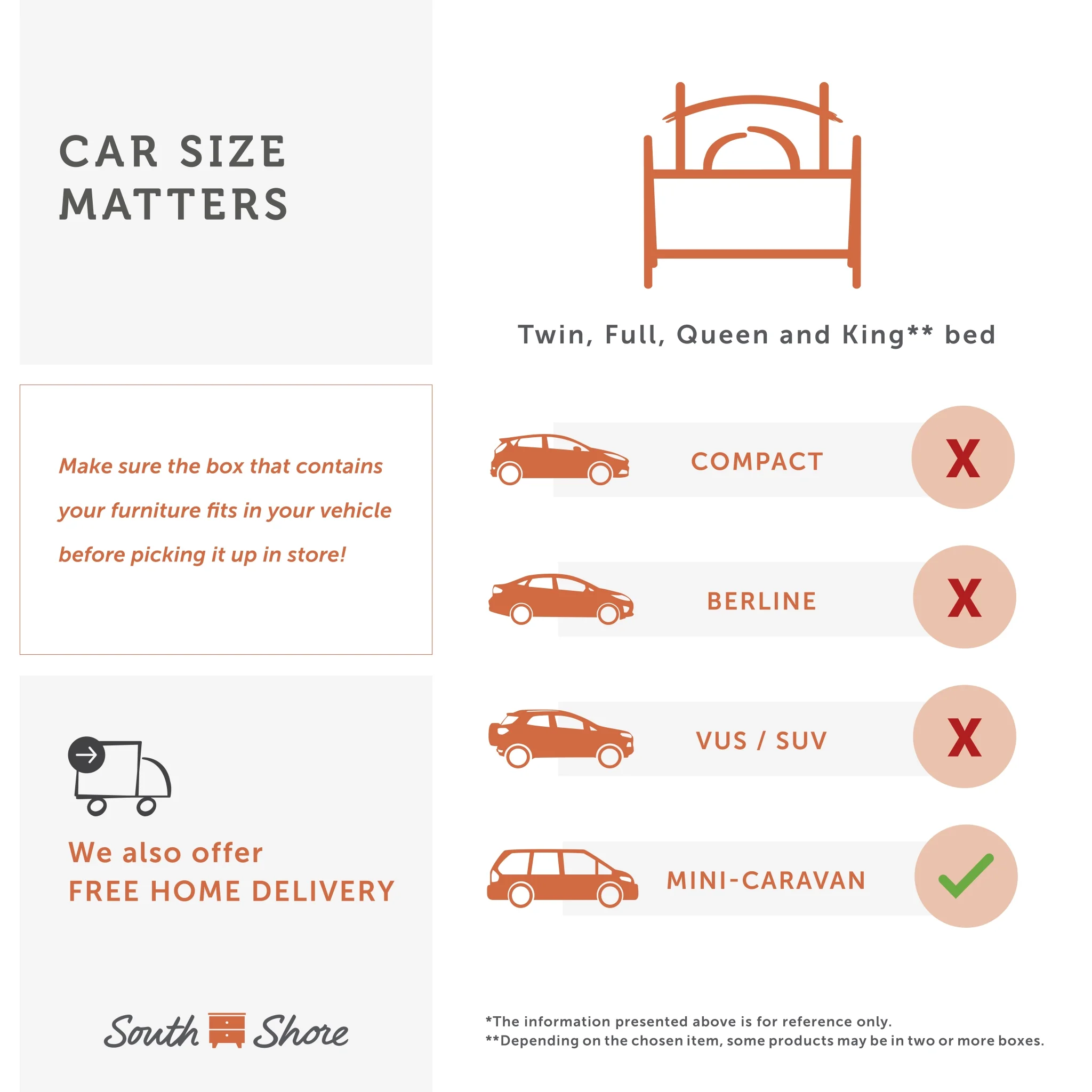 South Shore Basics Queen Platform Bed with Molding, 60'', Multiple Finishes