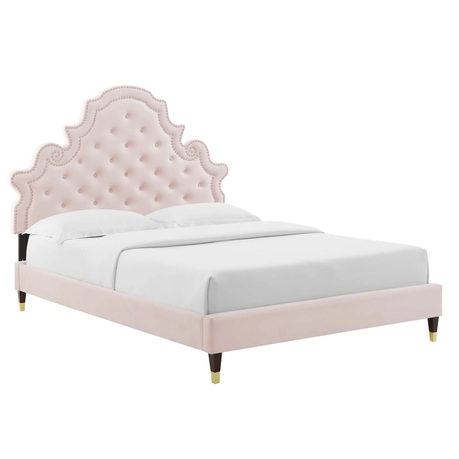 Modway Gwyneth Tufted Performance Velvet King Platform Bed in Pink