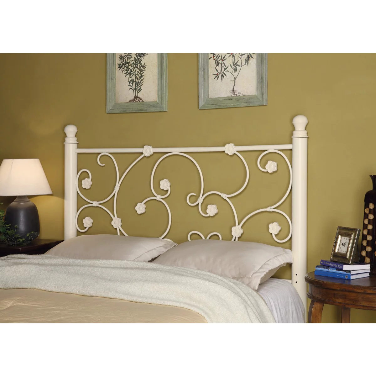 Chelsea Queen / Full Headboard with Floral Pattern White