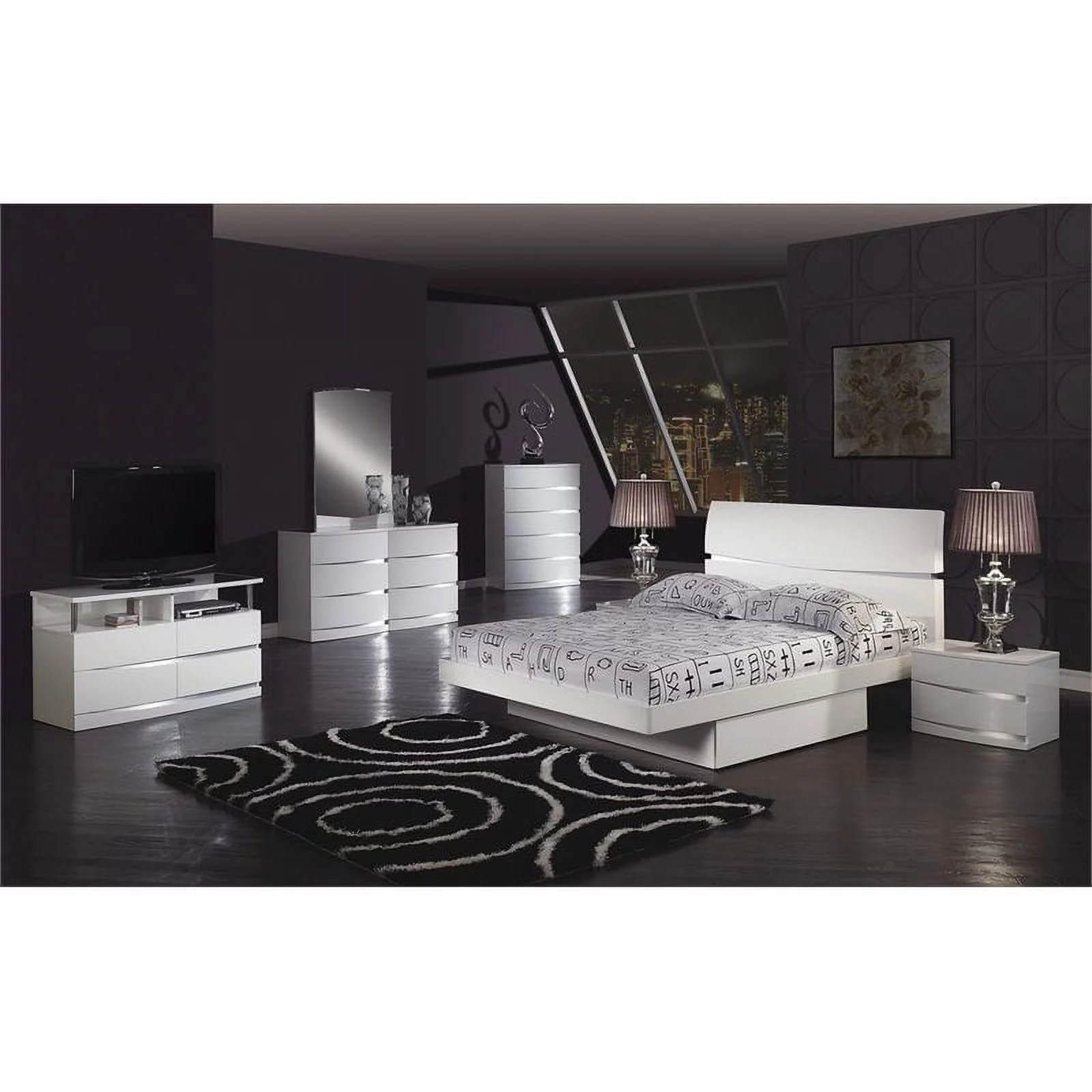 Titan Furnishings Grand Modern Lacquer Wood Eastern King Bed in White