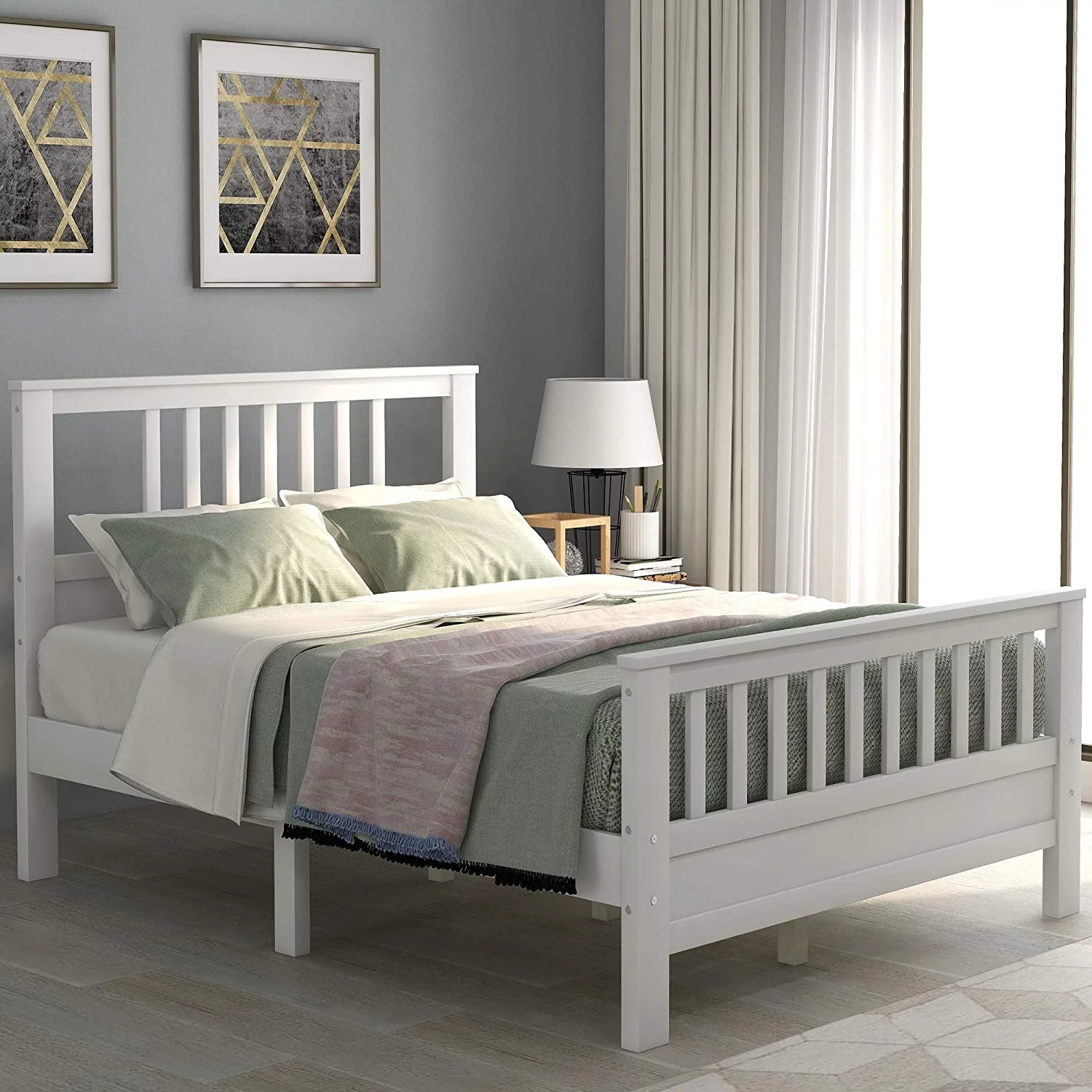 Full Bed Frame, Wood Platform Bed With Headboard & Footboard, Mattress Foundation With Wood Slat Support, No Box Spring Needed, White